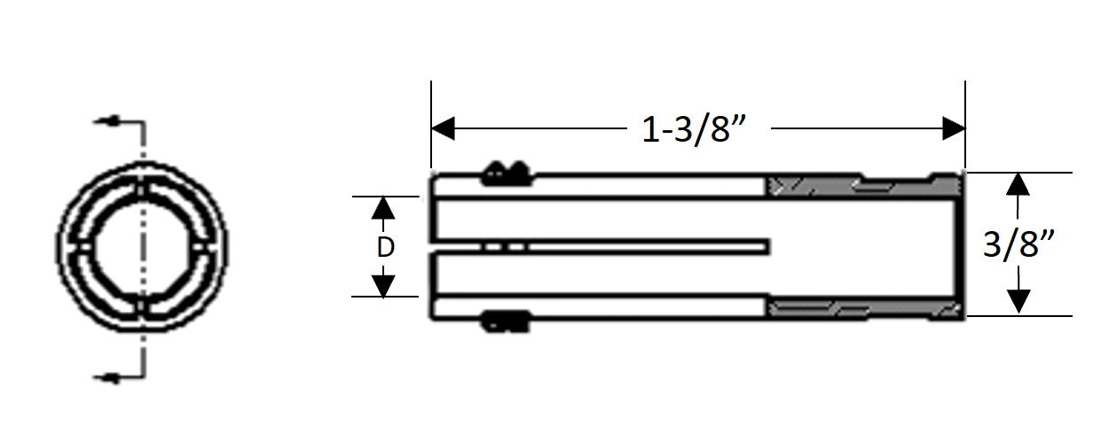 B Collet Schematic with Dimensions for Stud Welding