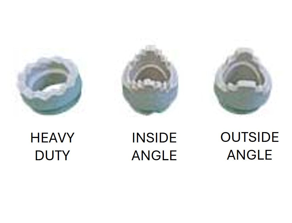 1/4 inch diameter headed concrete anchors in heavy duty, inside angle, and outside angle designs for secure fastening.