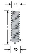 Stainless steel 3/8" CD weld stud with flanged head, threaded body, and specified dimensions for welding applications.